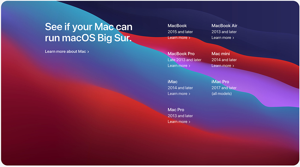 macOS Big Sur対応機種